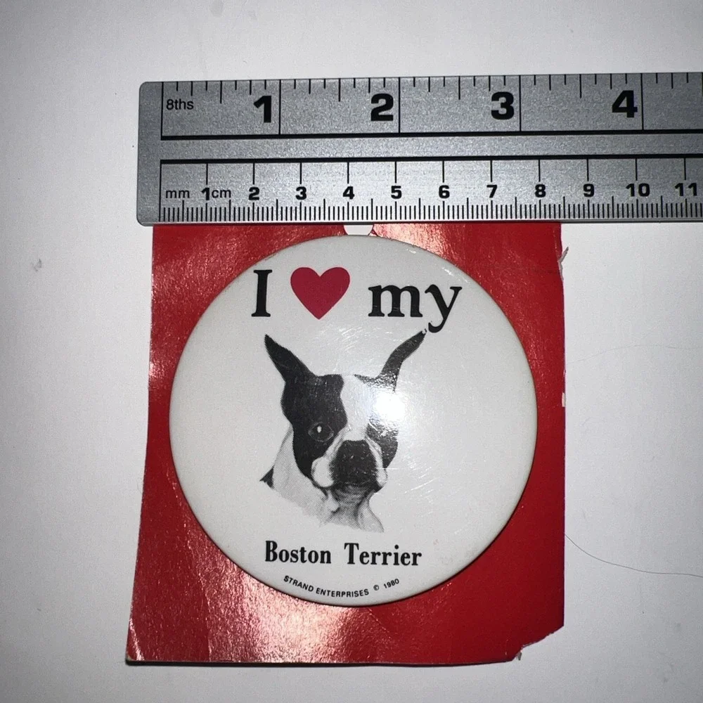 Vintage I Love My Boston Terrier Pinback‎ Button 1980 Strand Enterprises
